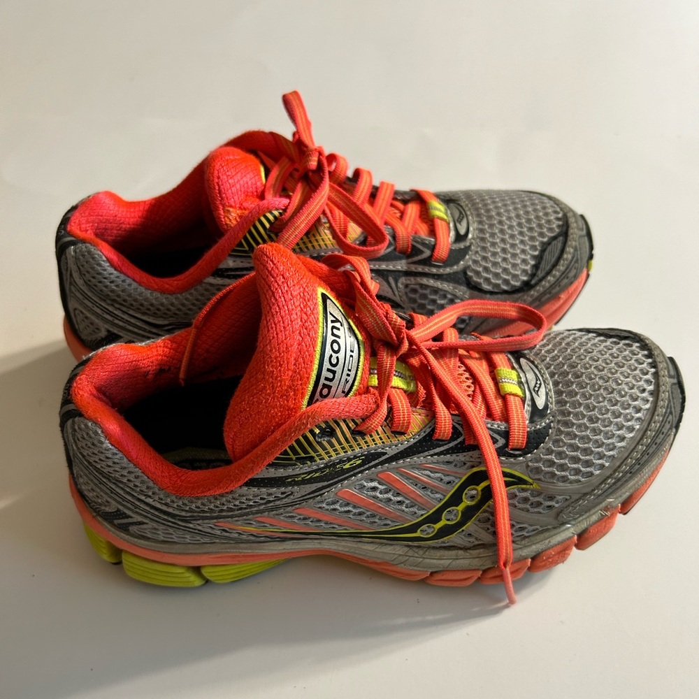 SAUCONY RIDE POWER GIRO  ORANGE/GREY/NEON YELLOW/BLACK LACE UP SNEAKERS US 5
